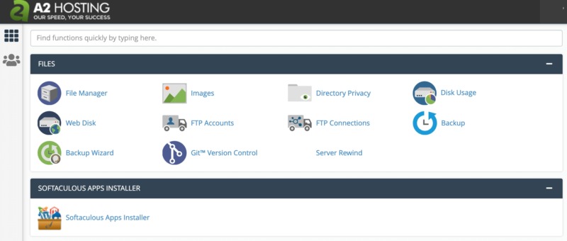 The A2 Hosting cPanel.