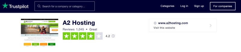 A2 Hosting's Trustpilot reviews.