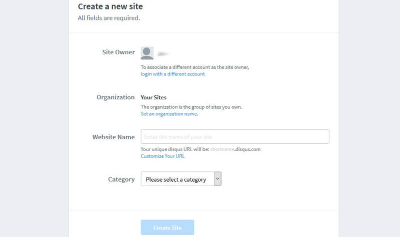 Registering your WordPress site with Disqus.