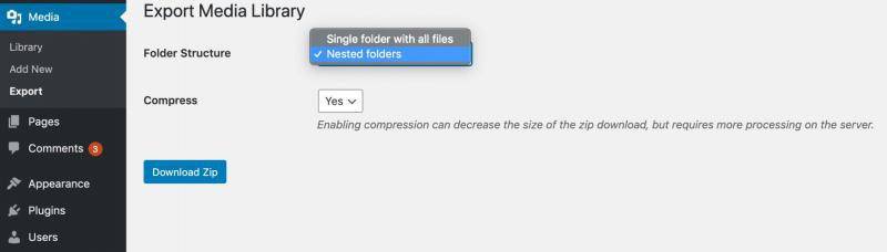 Exporting the WordPress Media Library.