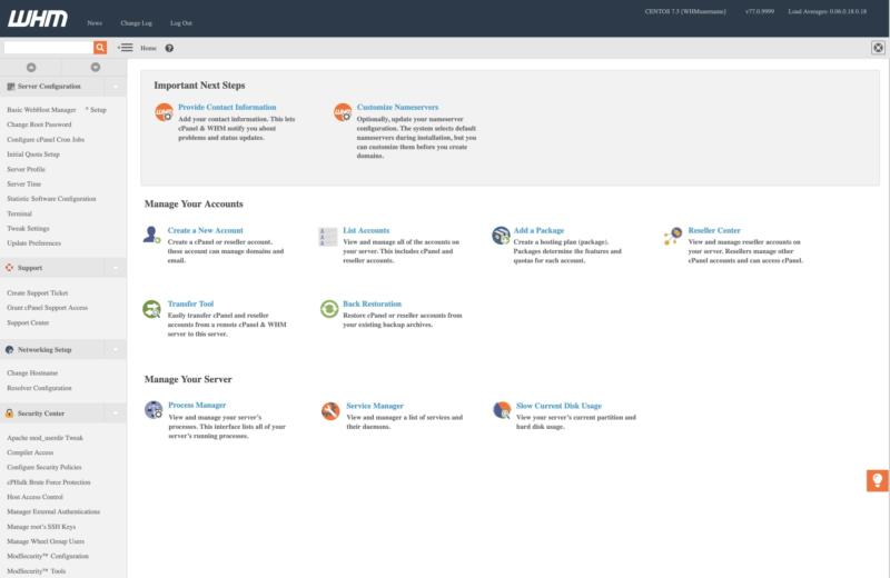 The WHM user interface.