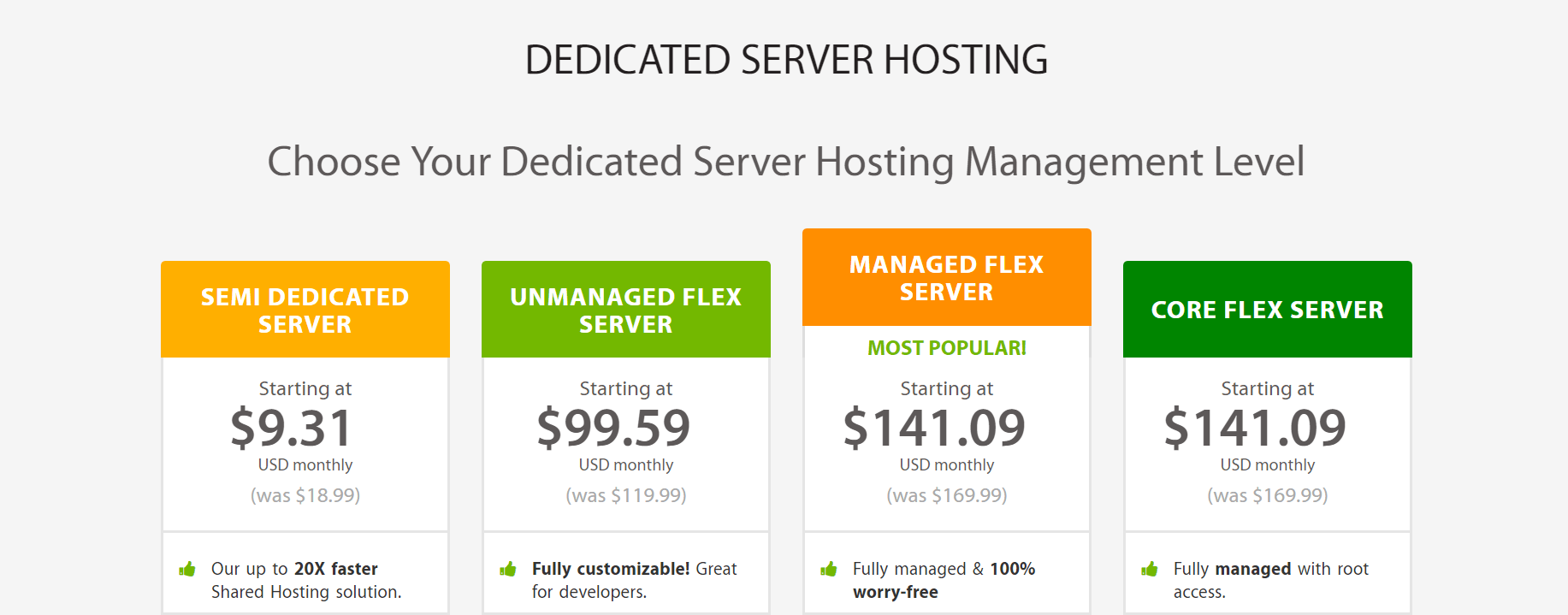 A2 Hosting dedicated hosting plans.