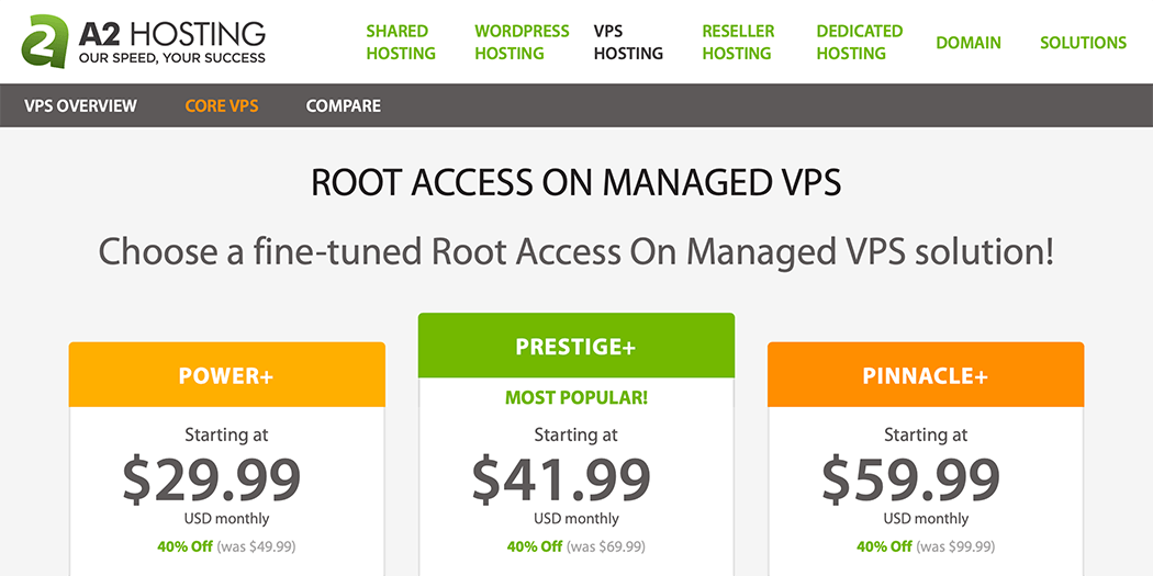 A2 Hosting VPS plans.