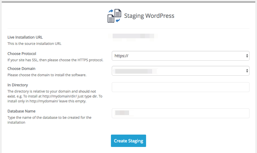 Installing a WordPress staging site.