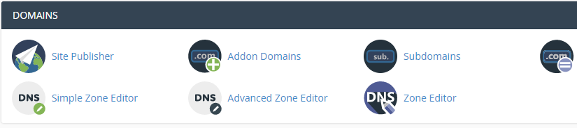 An example of a cPanel's domain section.