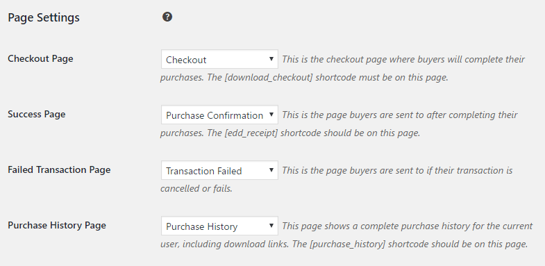 The Easy Digital Download's settings page.