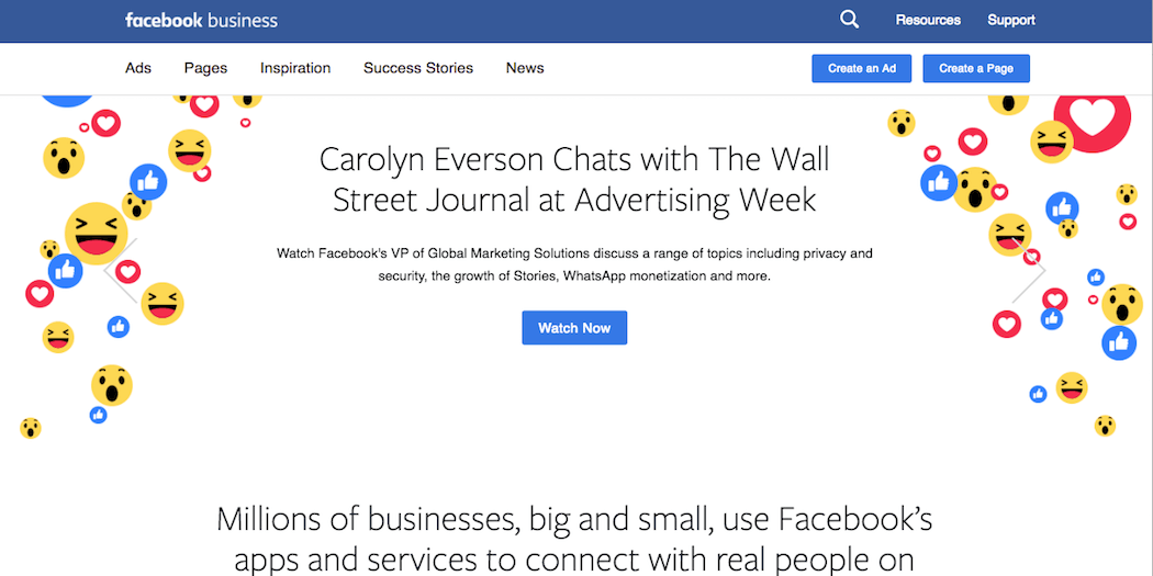 The Facebook Business web page.