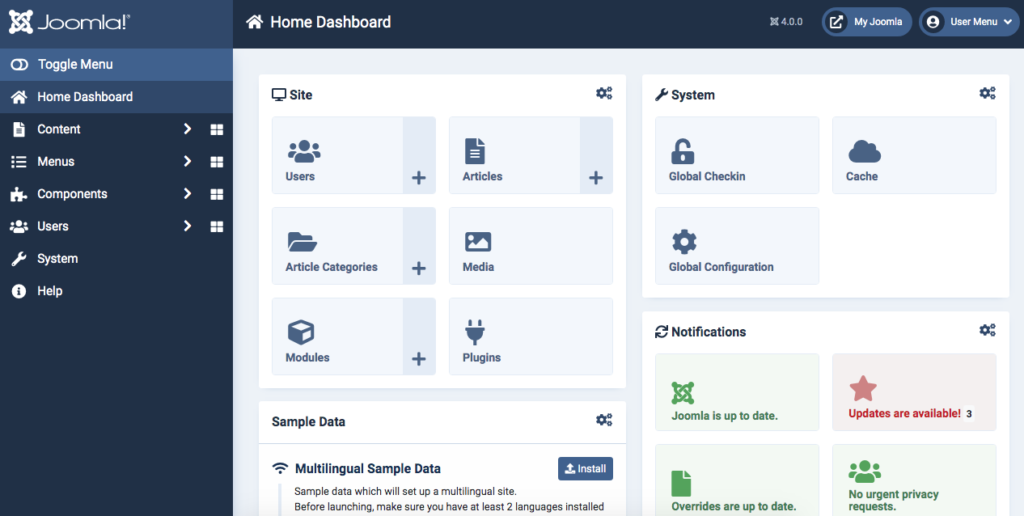 Joomla Dashboard