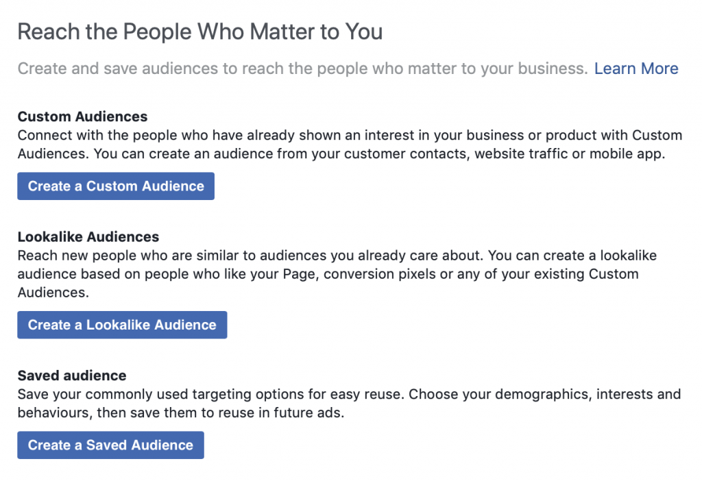 Creating a custom audience in Facebook.