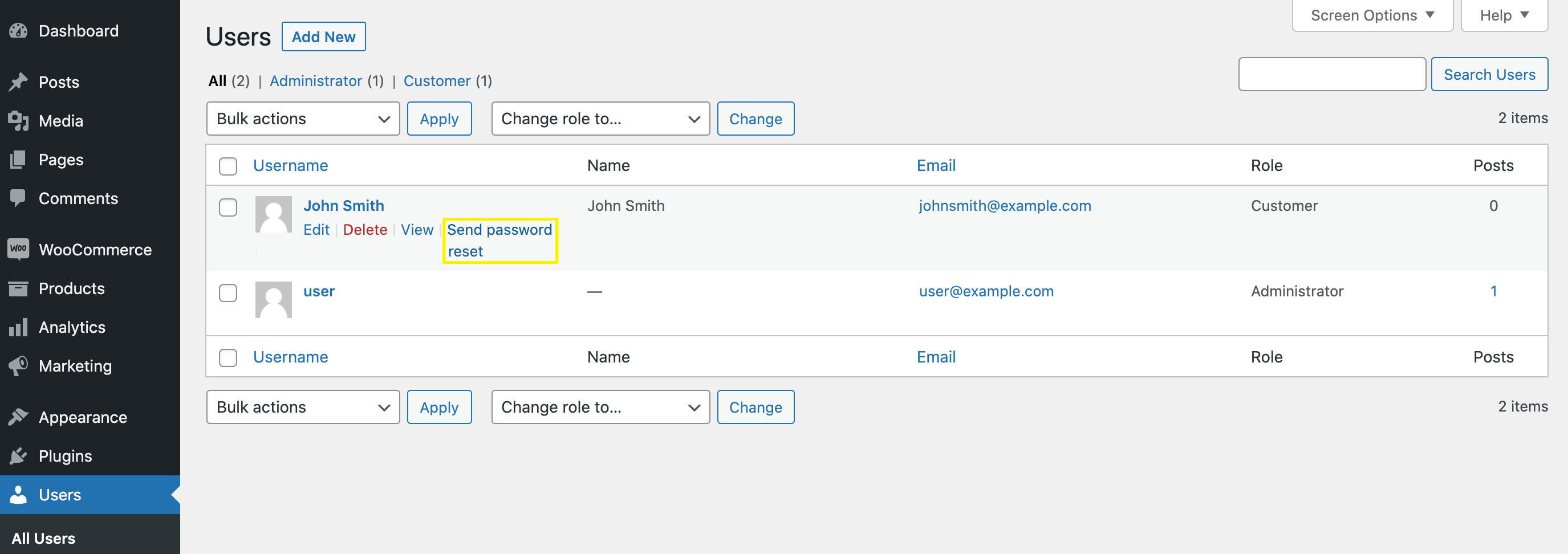 The password reset settings in WordPress 5.7.