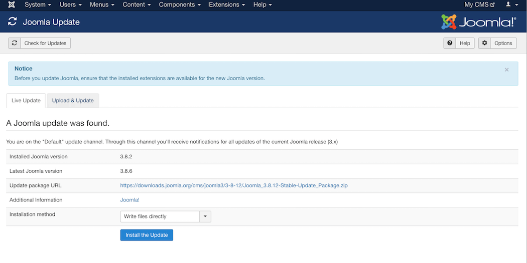 Updating your Joomla website.