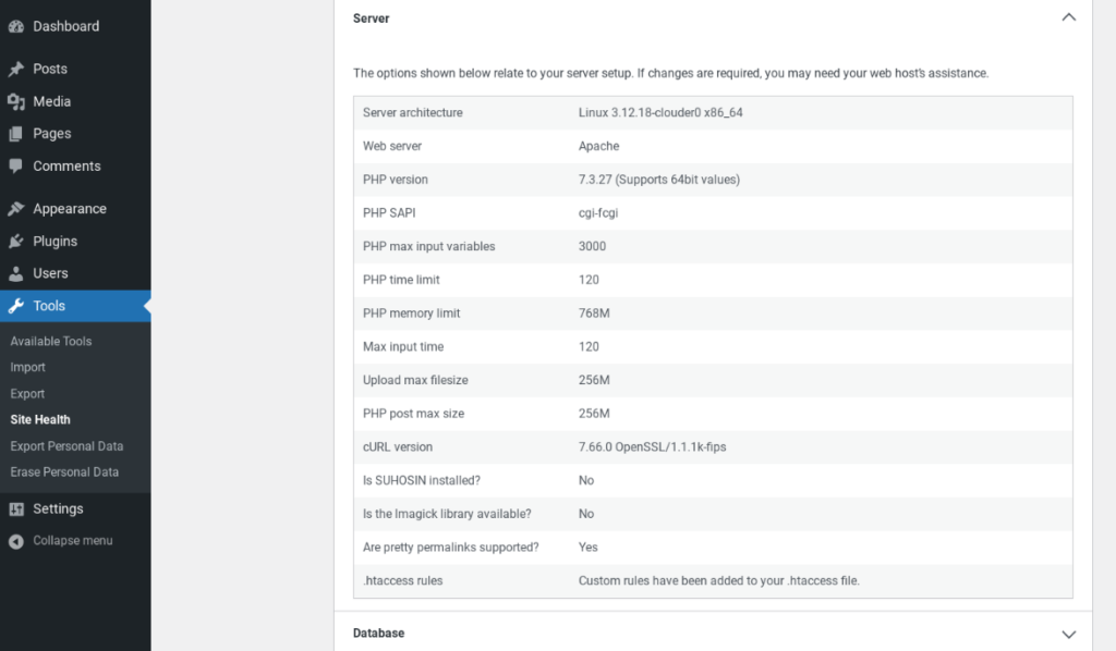 The WordPress Site Health screen.