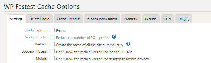 Your WP Fastest Cache settings.